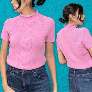 Ann Taylor Bubblegum Pink Short Sleeve Cable Knit Sweater Size S